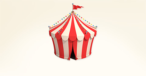 Whimsical illustration of a circus or event tent